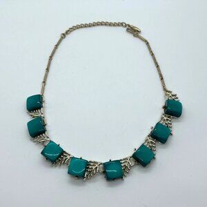 Vintage Coro Necklace Teal Thermoset Leaf Choker Necklace Mid Century Modern